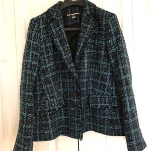 Karl Lagerfeld Buckingham teal boucle suit